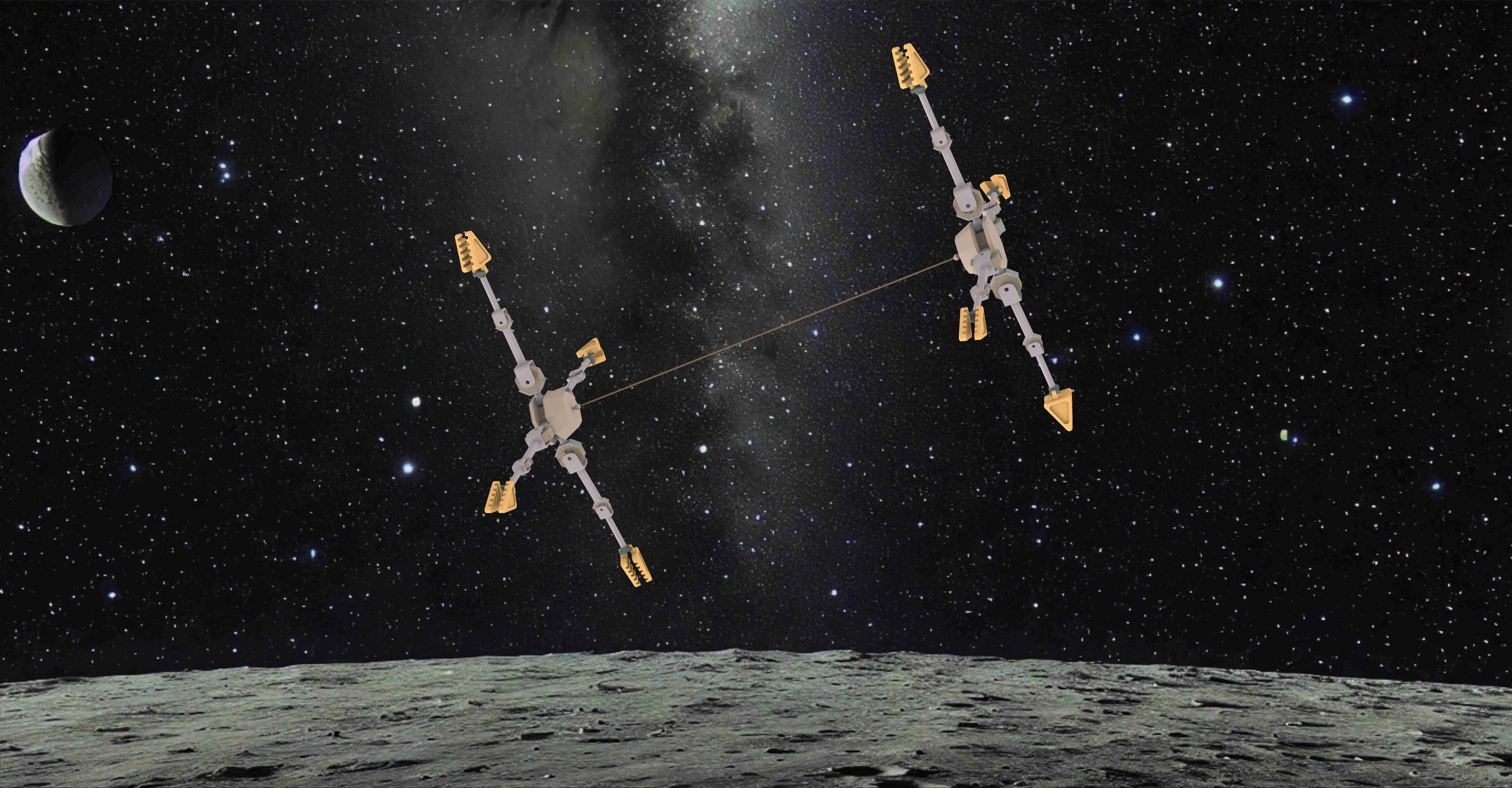A render of SPLITTER with elongated tether in a low-gravity environment